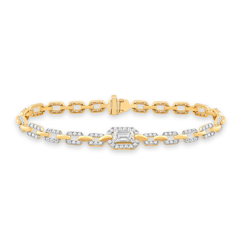 18ct Yellow Gold Emerald & Brilliant Round Cut 2.70ctw Lab Grown Certified Diamond Bracelet