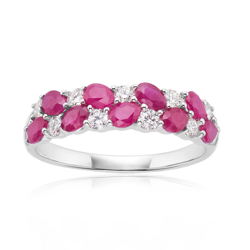 18ct White Gold Pear & Round Cut Ruby & 0.30ctw Diamond Ring