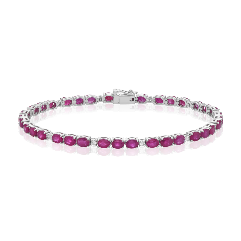 9ct White Gold Oval & Round Cut Ruby & Diamond Bracelet