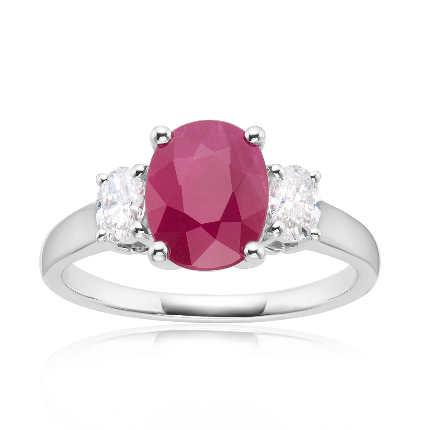 18ct White Gold Oval Cut Ruby & 0.40ctw Diamond Ring