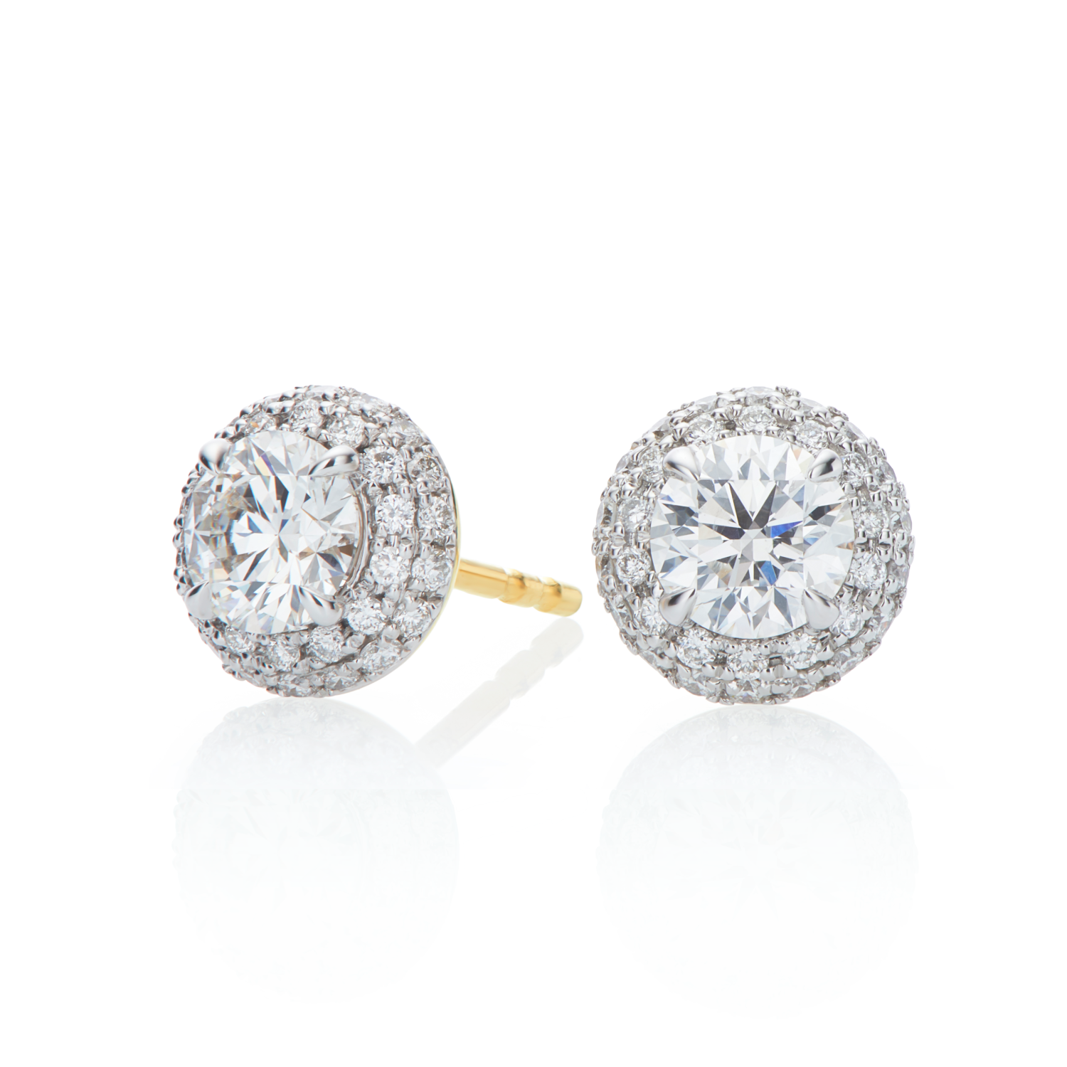 Halo 18ct Yellow Gold Round Cut 1.00 ctw GIA Certified Diamond Earrings