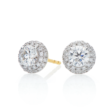 Halo 18ct Yellow Gold Round Cut 1.00 ctw GIA Certified Diamond Earrings