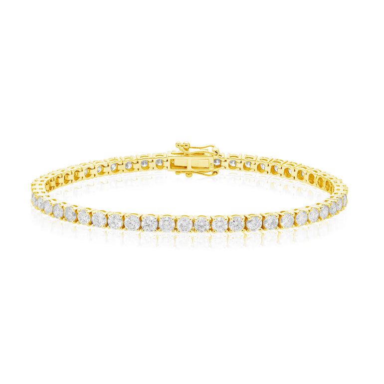 9ct Yellow Gold Round Cut 6.00 ctw Lab Grown Diamond Tennis Bracelet