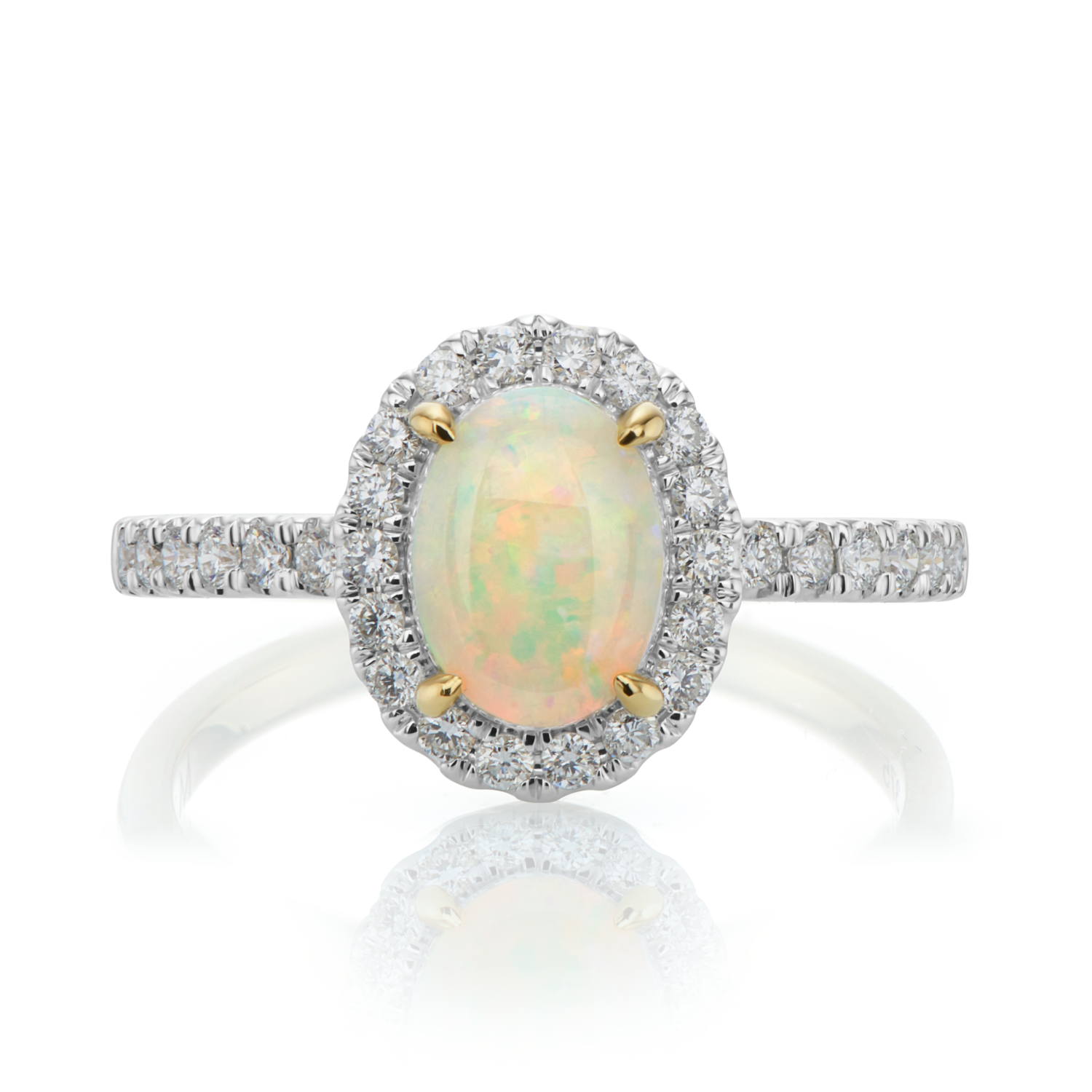 9ct Yellow Gold Oval Opal & Round Cut Diamond Ring