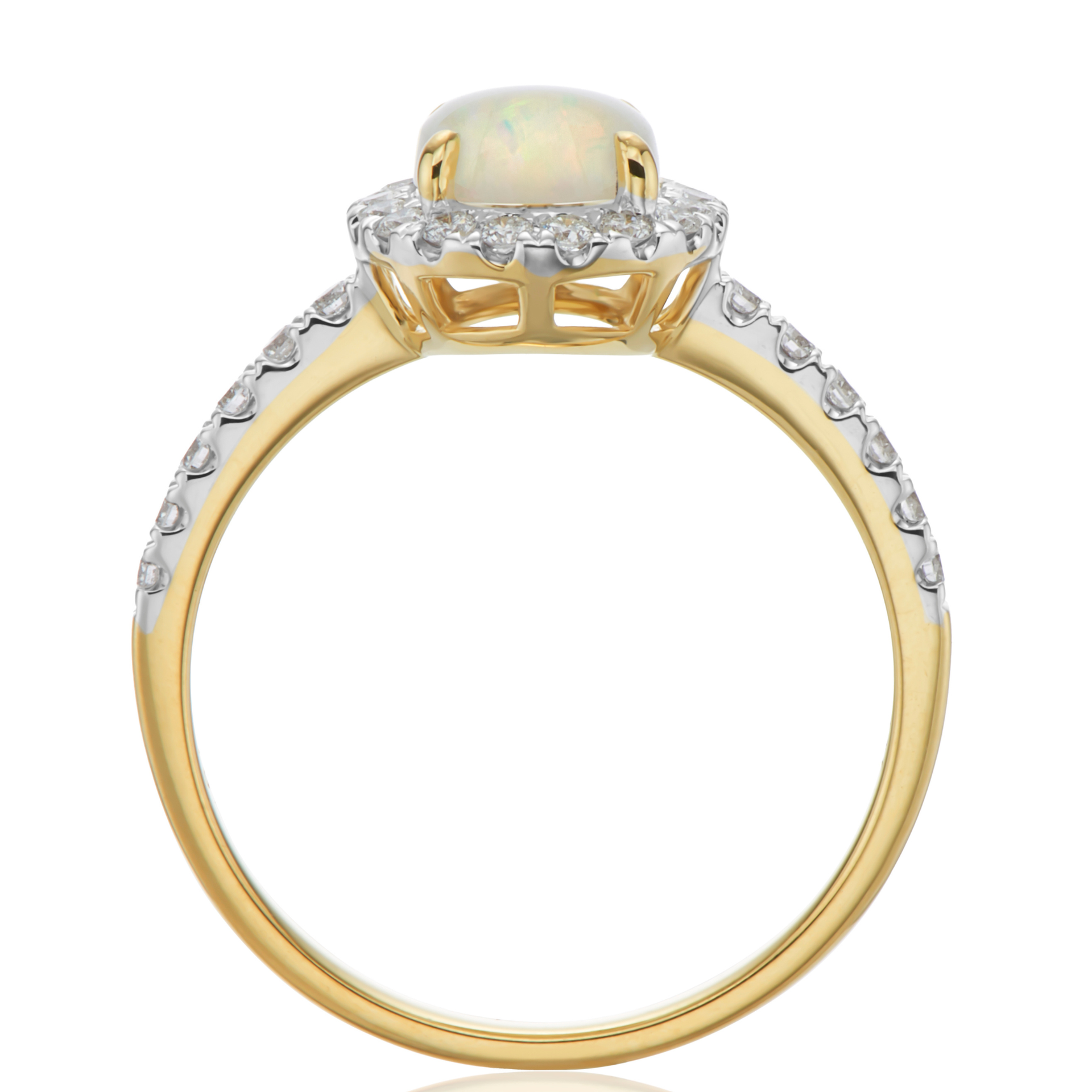 9ct Yellow Gold Oval Opal & Round Cut Diamond Ring