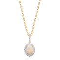 9ct Yellow Gold Oval Opal & Round Cut Diamond Pendant