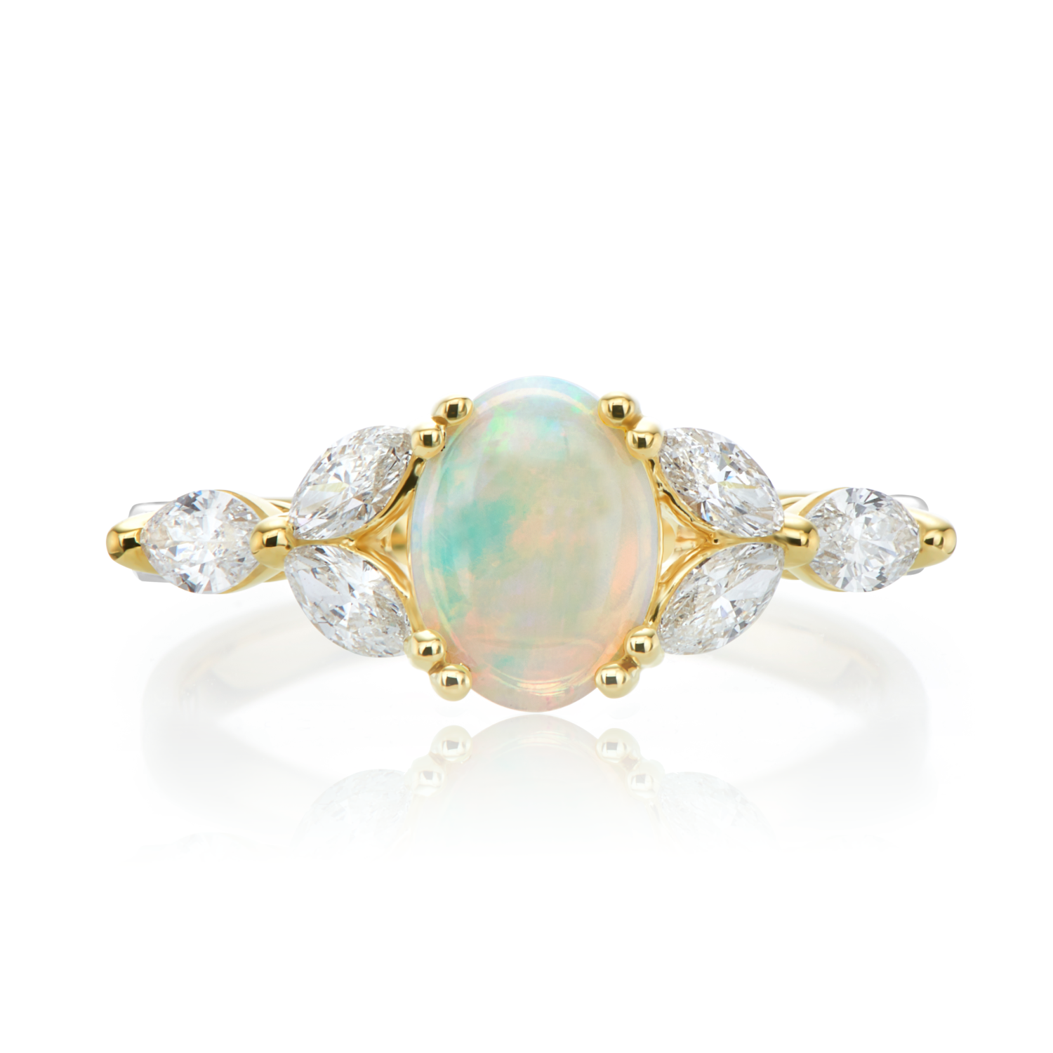 9ct Yellow Gold Oval & Marquise Cut Opal & Diamond Ring