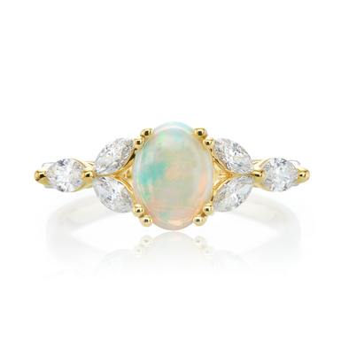 9ct Yellow Gold Oval & Marquise Cut Opal & Diamond Ring