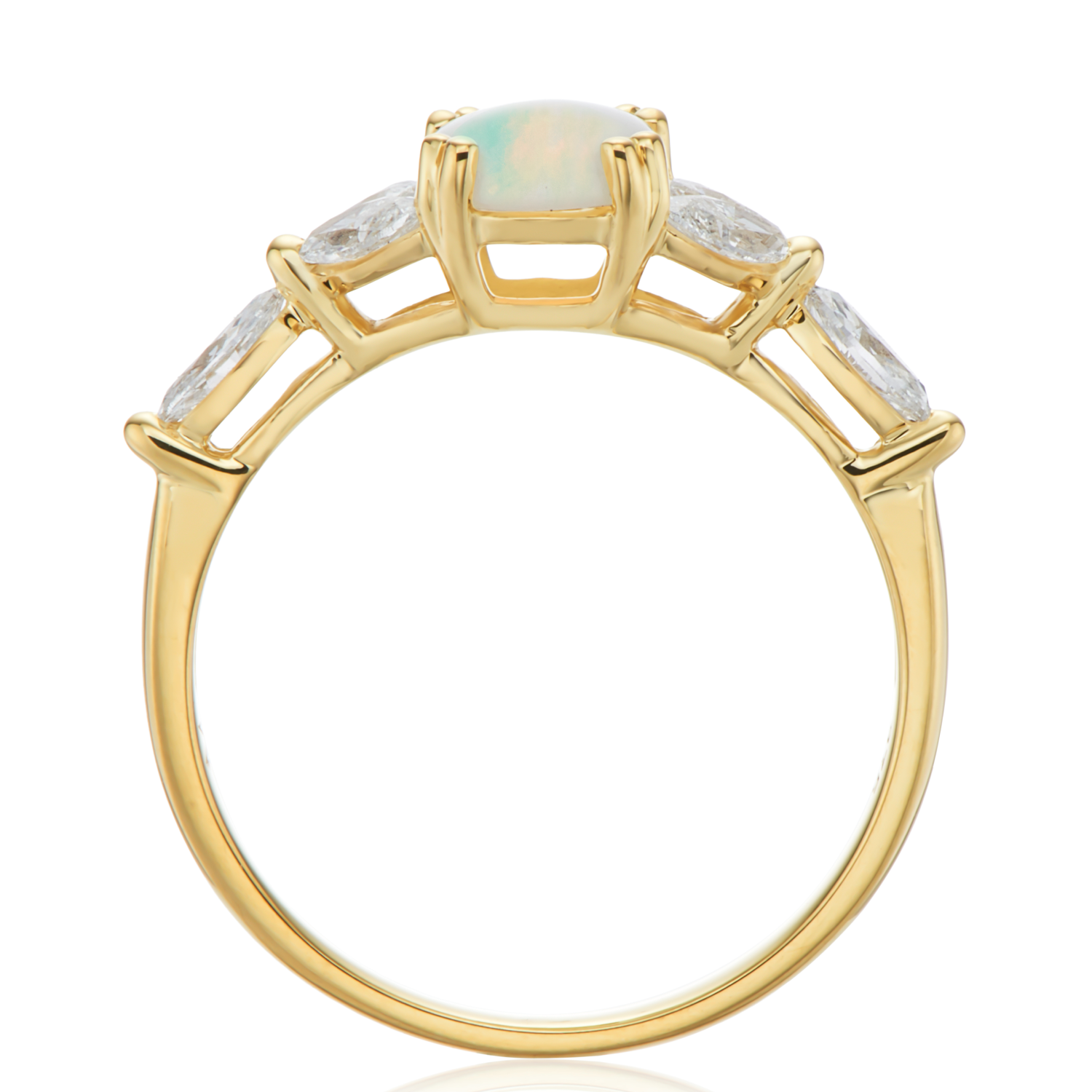 9ct Yellow Gold Oval & Marquise Cut Opal & Diamond Ring