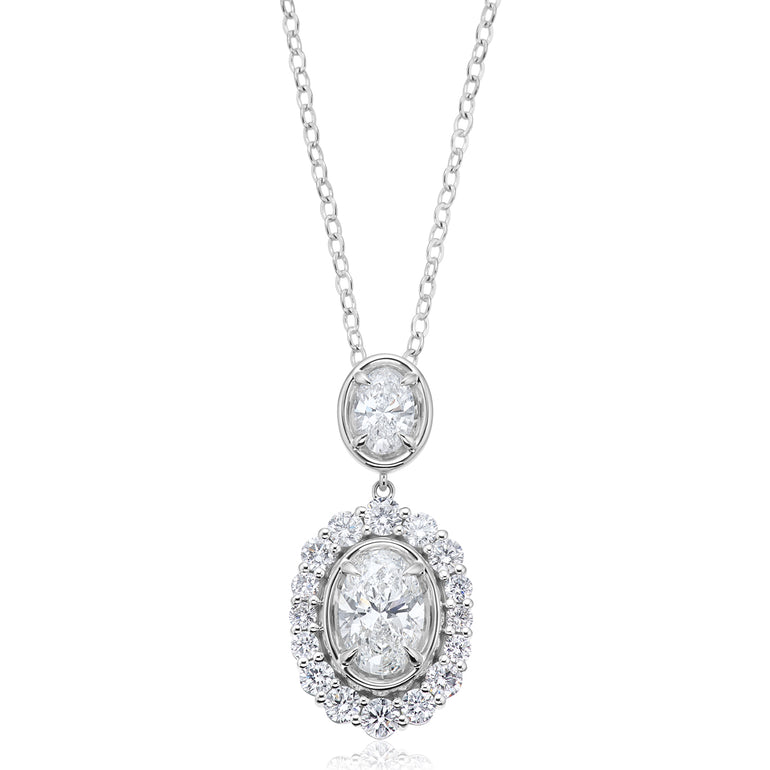 9ct White Gold Oval & Round Cut 2.00 ctw IGI Certified Lab Grown Diamond Pendant