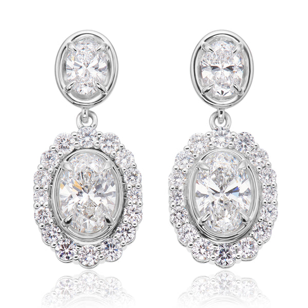 9ct White Gold Oval & Round Cut 3.00 ctw Certified Lab Grown Diamond Earrings