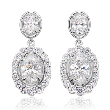 9ct White Gold Oval & Round Cut 3.00 ctw Certified Lab Grown Diamond Earrings