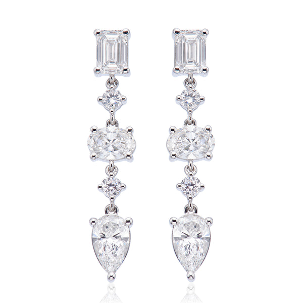 9ct White Gold Oval, Pear, & Emerald Cut 3.00 ctw Certified Lab Grown Diamond Earrings