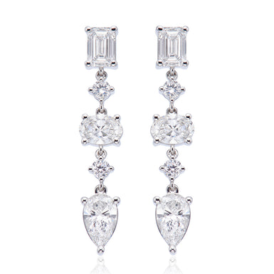 9ct White Gold Oval, Pear, & Emerald Cut 3.00 ctw Certified Lab Grown Diamond Earrings
