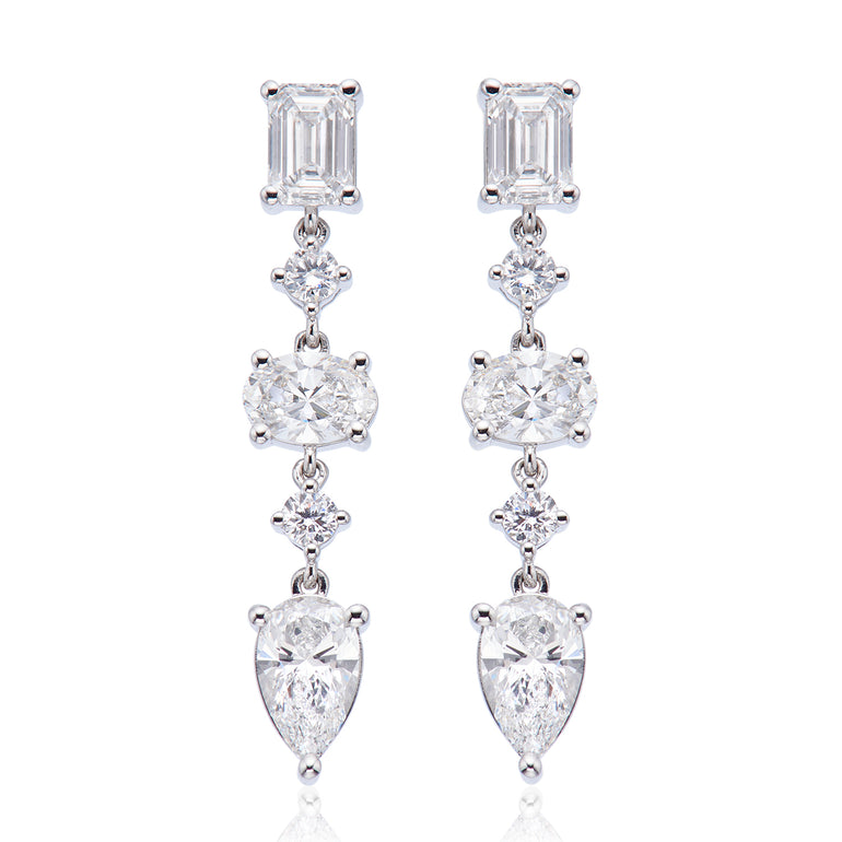 9ct White Gold Oval, Pear, & Emerald Cut 3.00 ctw Certified Lab Grown Diamond Earrings