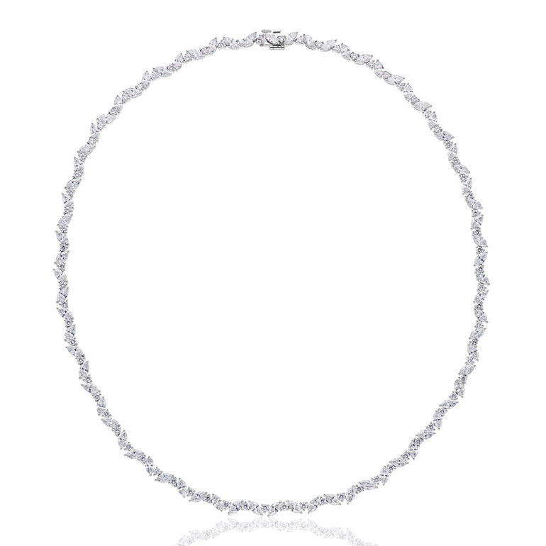 9ct White Gold Marquise & Round Cut 15.00 ctw Lab Grown Diamond Necklace