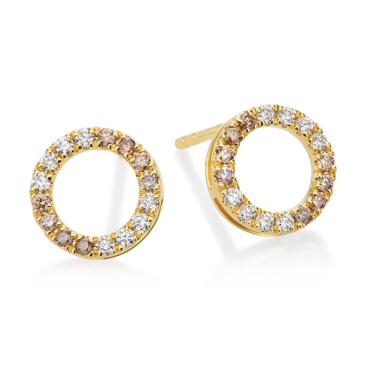 9ct Yellow Gold Round Cut 0.25 ctw Australian Champagne & White Diamond Earrings