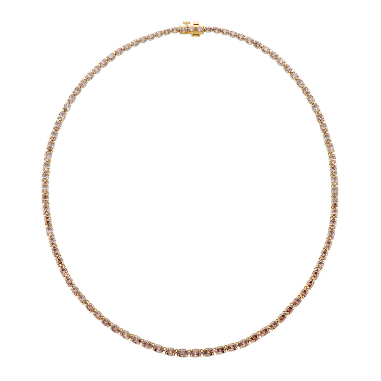 18ct Yellow Gold Oval Cut 20.00 ctw Australian Champagne & White Diamond Necklace