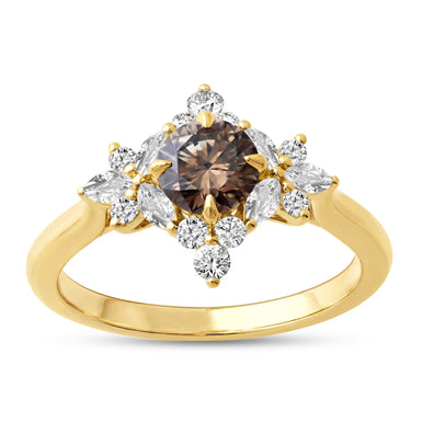 18ct Yellow Gold Round & Marquise Cut 1.00 ctw Australian Champagne & White Diamond Ring