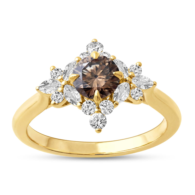 18ct Yellow Gold Round & Marquise Cut 1.00 ctw Australian Champagne & White Diamond Ring