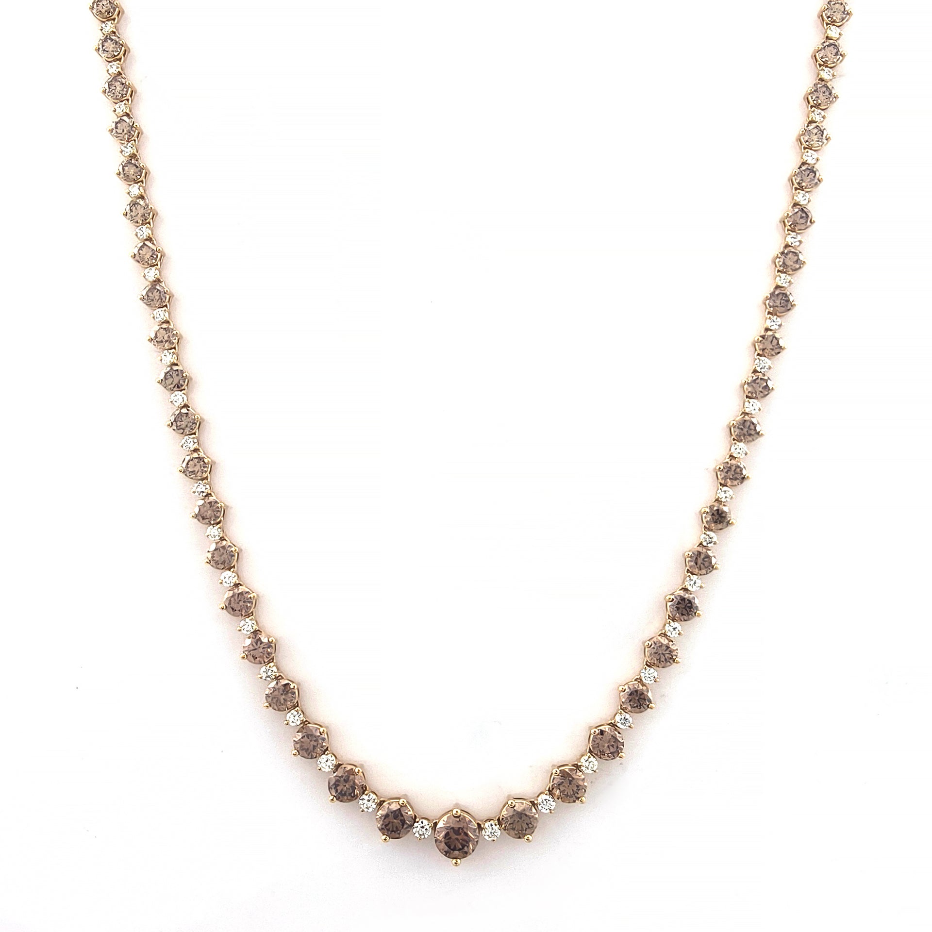 18ct Yellow Gold Round Cut 20.80 ctw Australian Champagne & White Diamond Necklace