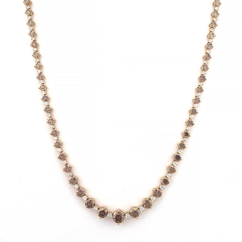 18ct Yellow Gold Round Cut 20.80 ctw Australian Champagne & White Diamond Necklace