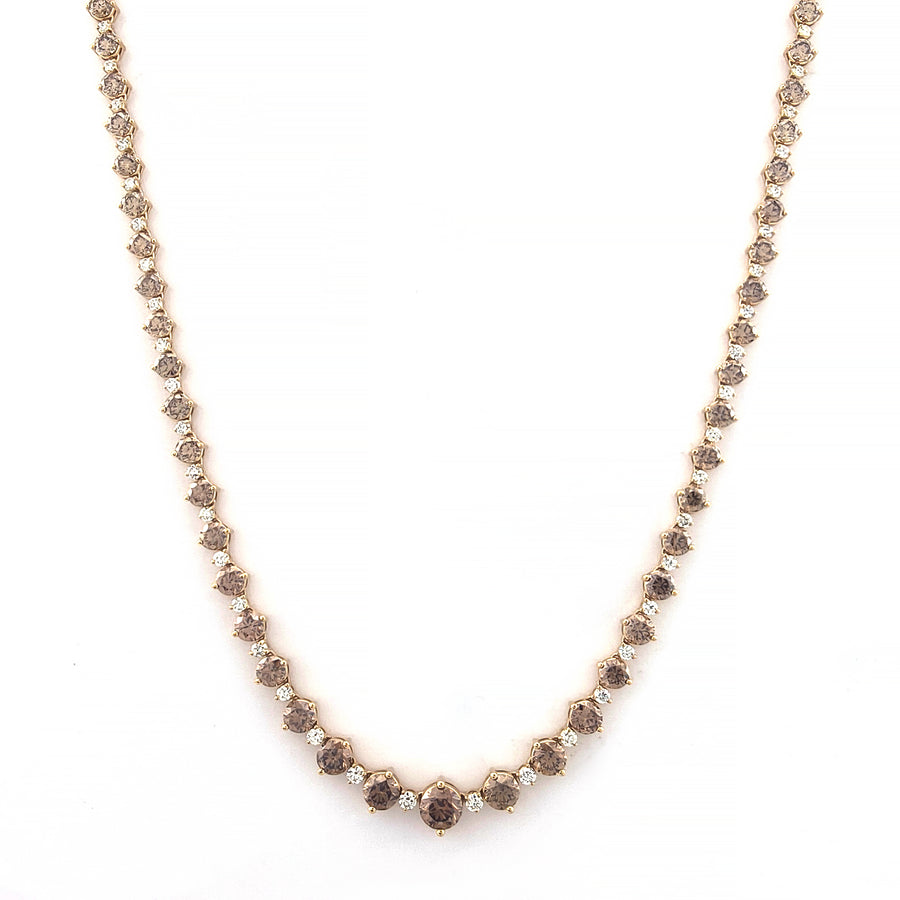 18ct Yellow Gold Round Cut 20.80 ctw Australian Champagne & White Diamond Necklace