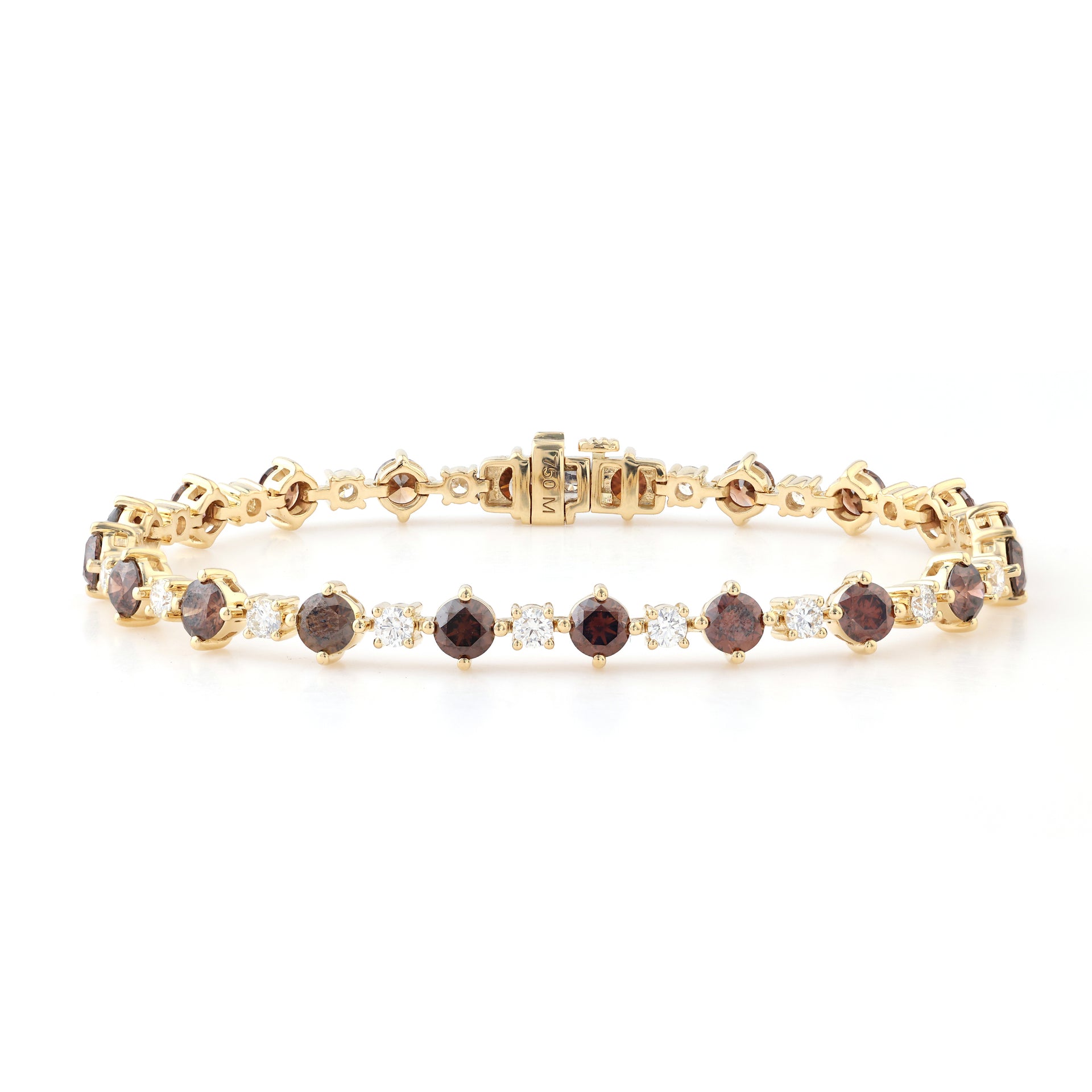 18ct Yellow Gold Round Cut 8.00 ctw Australian Champagne & White Diamond Bracelet