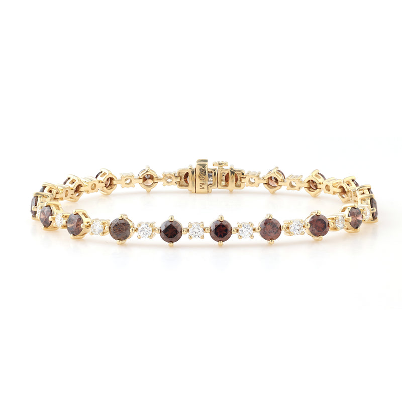 18ct Yellow Gold Round Cut 8.00 ctw Australian Champagne & White Diamond Bracelet