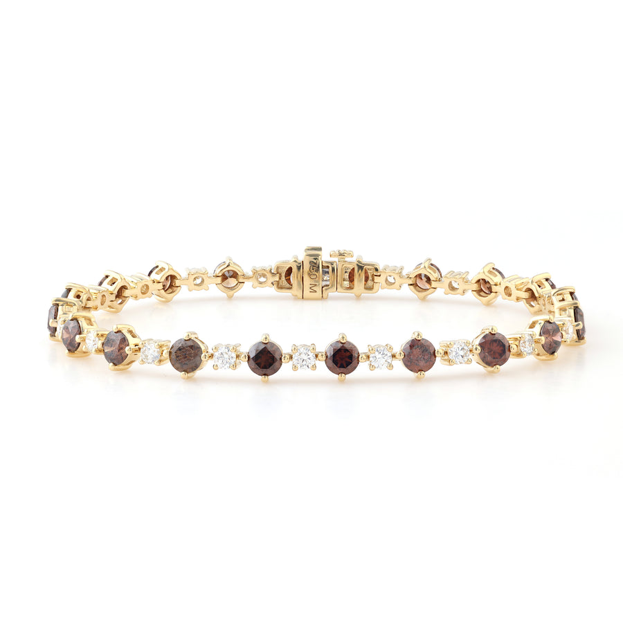 18ct Yellow Gold Round Cut 8.00 ctw Australian Champagne & White Diamond Bracelet