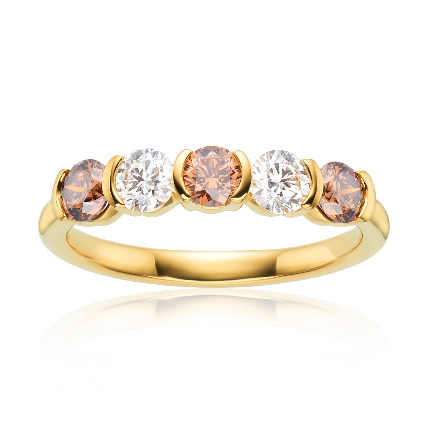 Kaléidoscope 9ct Yellow Gold Round Cut 0.50 ctw Australian Champagne & White Diamond Rings