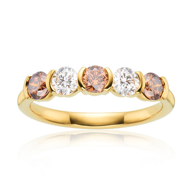 Kaléidoscope 9ct Yellow Gold Round Cut 0.50 ctw Australian Champagne & White Diamond Rings