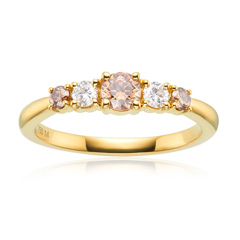 18ct Yellow Gold Round Cut 0.50 ctw Australian Champagne & White Diamond Ring