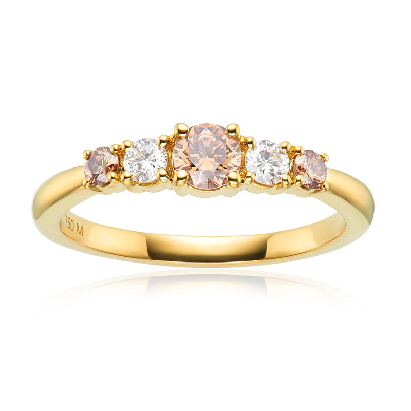 18ct Yellow Gold Round Cut 0.50 ctw Australian Champagne & White Diamond Ring