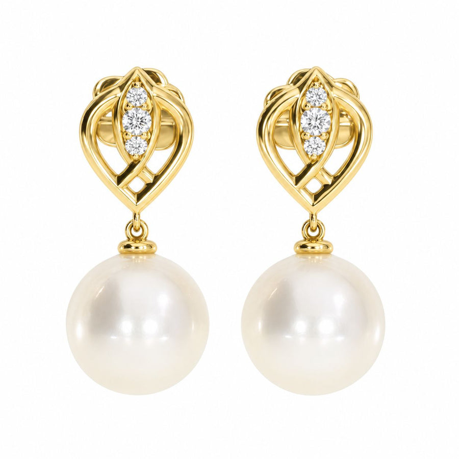 Perla by Autore 18ct Yellow Gold Oval Cut 11mm South Sea Pearl & 0.10ctw Diamond Earrings