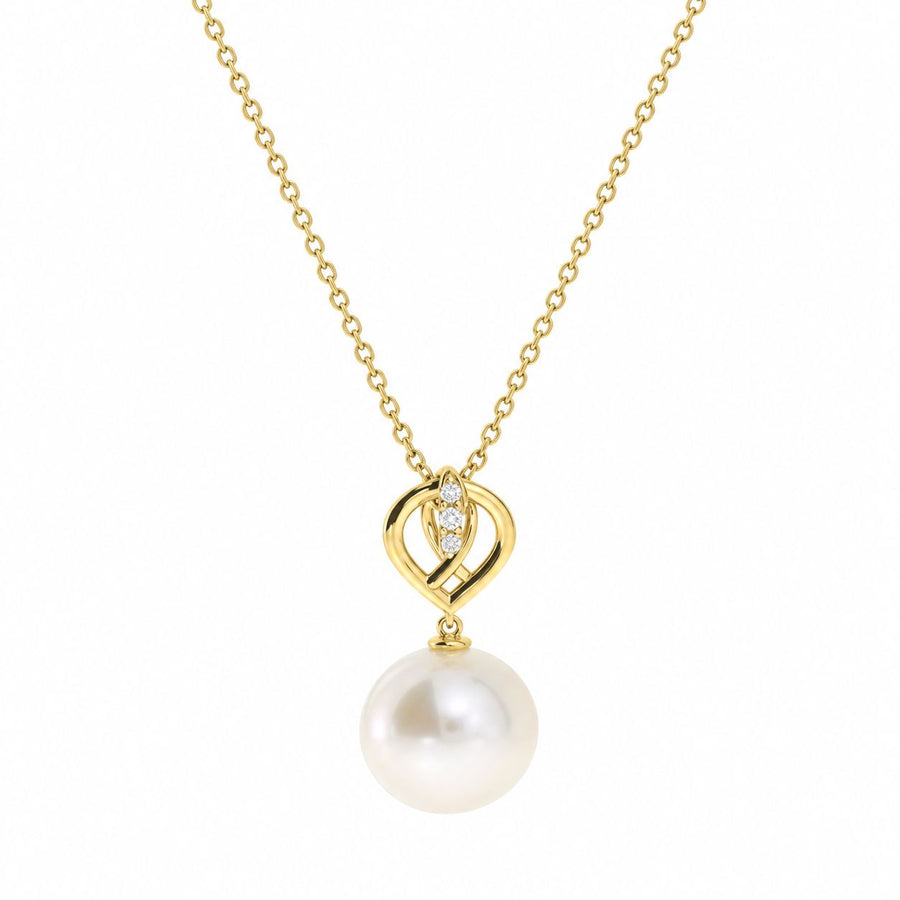 Perla by Autore 18ct Yellow Gold Oval Cut 11mm South Sea Pearl Diamond Set Pendant