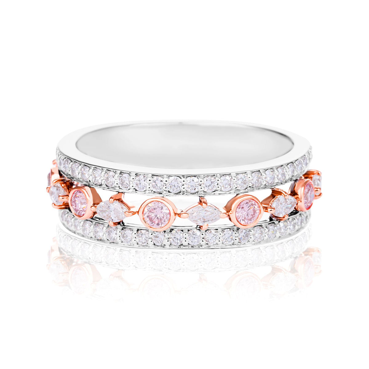 Rosyle 18ct White and Rose Gold Round & Marquise Cut 0.87ctw Argyle Authenticated Pink & White Diamonds Ring