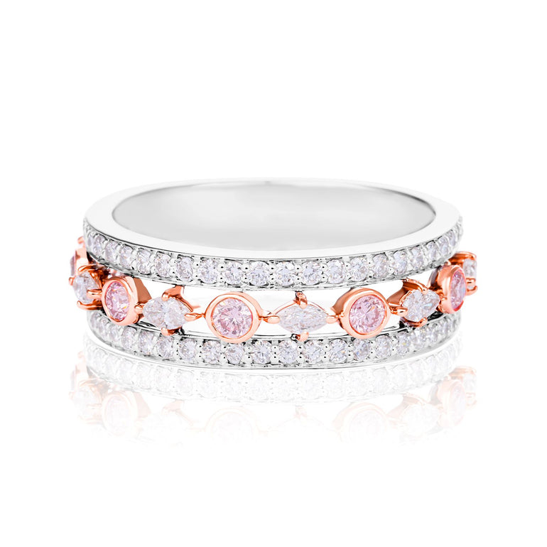 Rosyle 18ct White and Rose Gold Round & Marquise Cut 0.87ctw Argyle Authenticated Pink & White Diamonds Ring