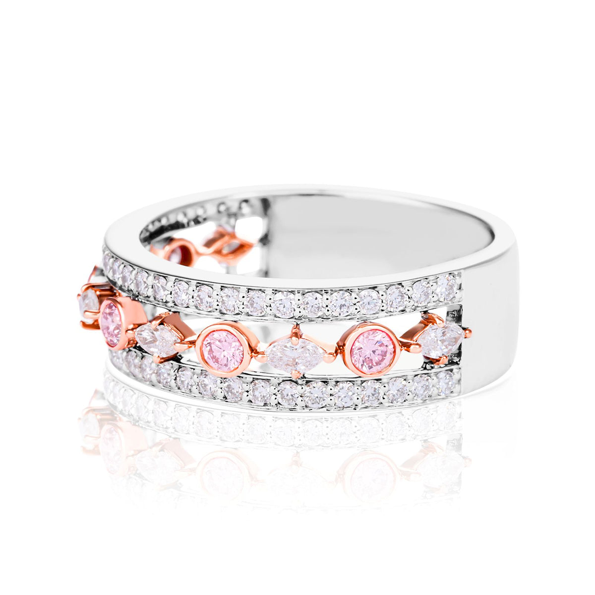 Rosyle 18ct White and Rose Gold Round & Marquise Cut 0.87ctw Argyle Authenticated Pink & White Diamonds Ring