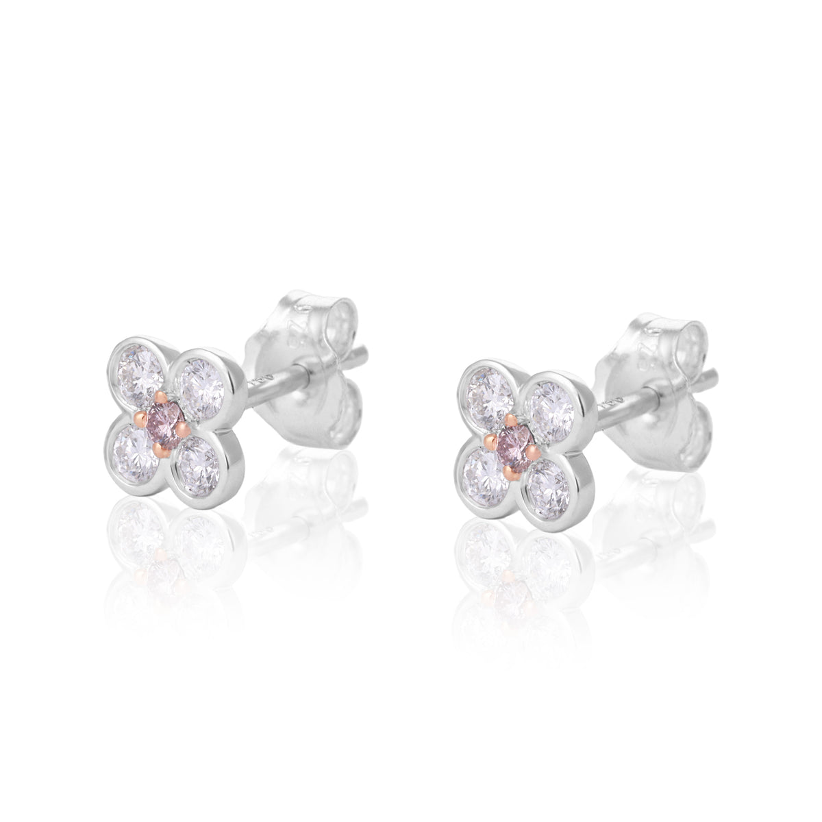 Rosyle 18ct White and Rose Gold Round Cut 0.30ctw Argyle Authenticated Pink & White Diamonds Earrings