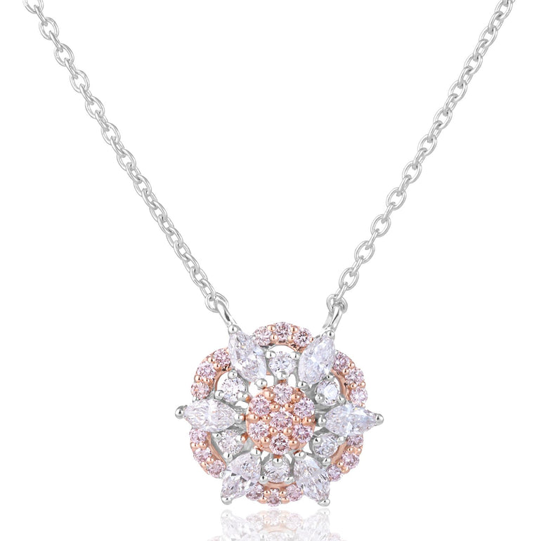 Rosyle 18ct White Gold Round & Marquise Cut 0.38ctw Argyle Authenticated Pink & White Diamonds Pendant