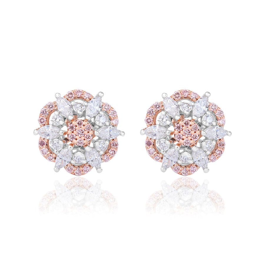 Rosyle 18ct White Gold Round & Marquise Cut 0.63ctw Argyle Authenticated Pink & White Diamond Earrings