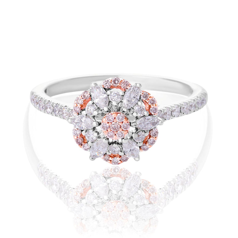 Rosyle 18ct White Gold Round & Marquise Cut 0.50ctw Argyle Authenticated Pink & White Diamonds Ring