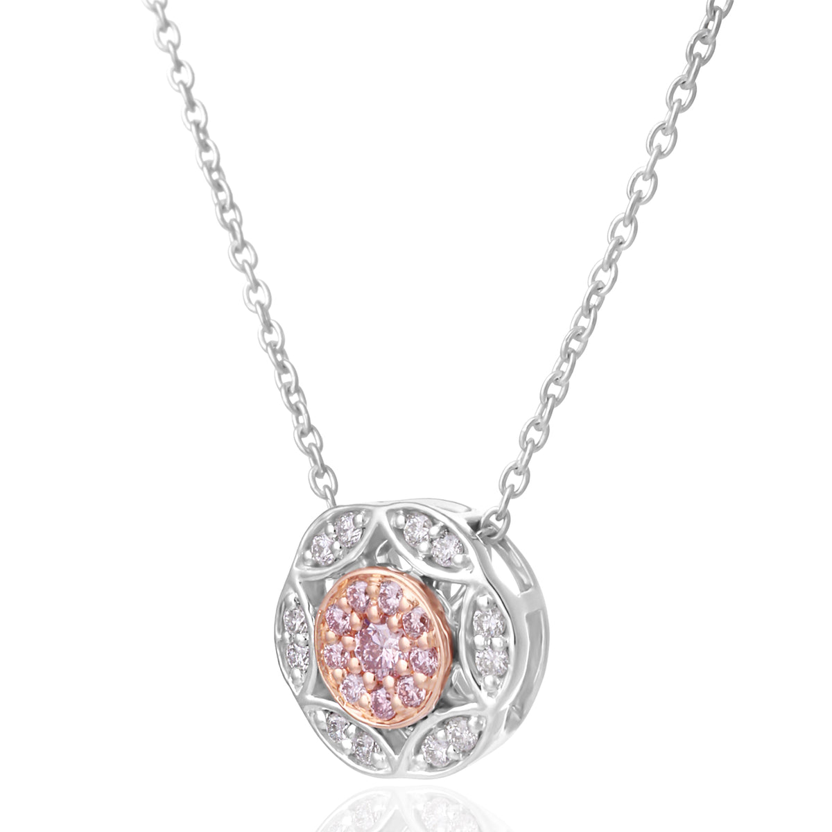 Rosyle 18ct White and Rose Gold Round Cut 0.14ctw Argyle Authenticated Pink & White Diamonds Pendant