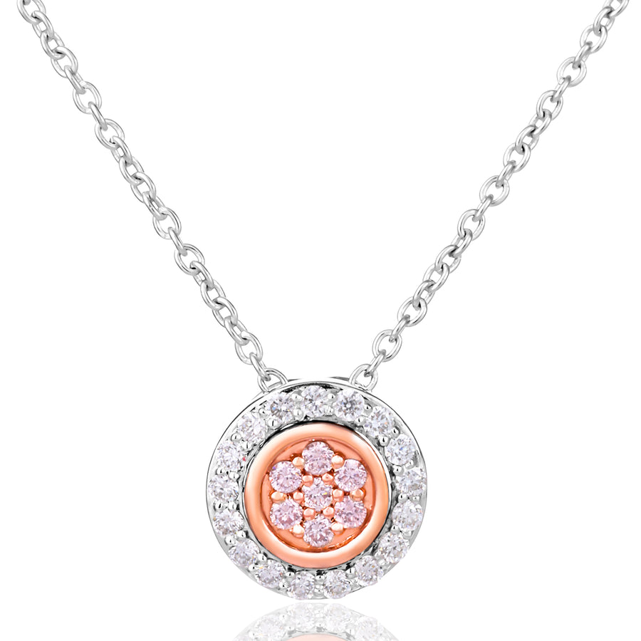 Rosyle 9ct White & Rose Gold Round Cut 0.14ctw Argyle Authenticated Pink & White Diamond Pendant