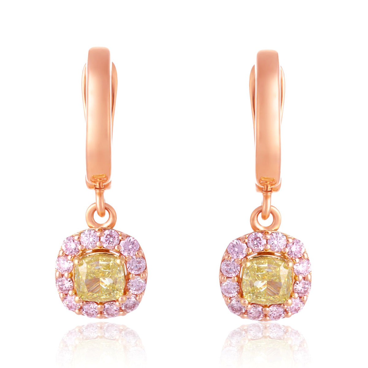 Rosyle 18ct Yellow and Rose Gold Round Cut 0.75ctw Argyle Authenticated Pink & Yellow Diamond Earrings