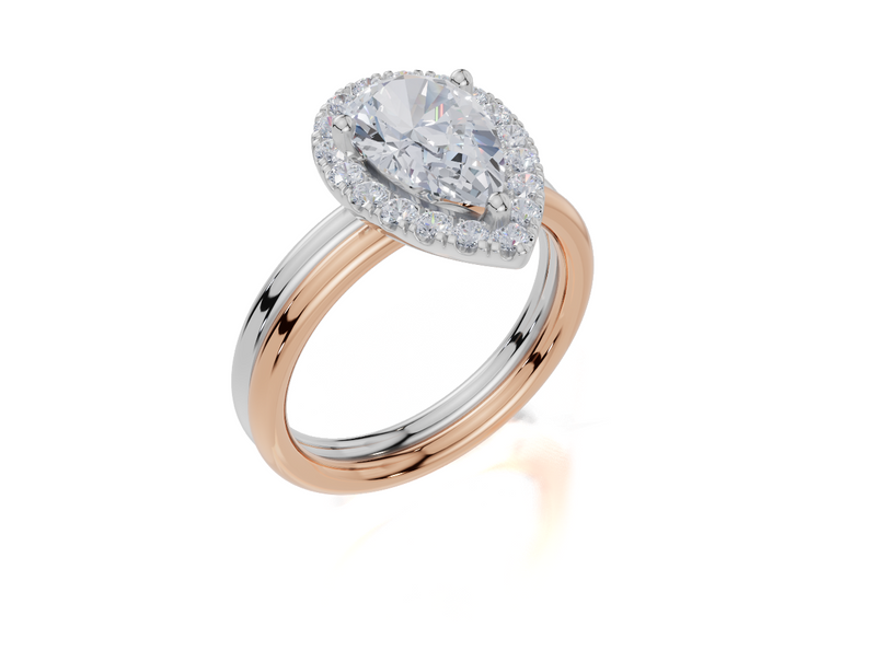 18ct Rose Gold Pear Cut 1.84 Carat tw of Lab-Grown Diamond Ring and 18ct White Gold Lab-Grown Band