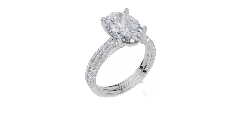 18ct White Gold Oval Cut 3.32 Carat tw of Lab-Grown Diamond Ring and 18ct White Gold 0.36 Carat tw of Lab-Grown  Diamond Band