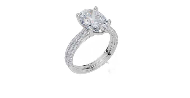 18ct White Gold Oval Cut 3.32 Carat tw of Lab-Grown Diamond Ring and 18ct White Gold 0.36 Carat tw of Lab-Grown  Diamond Band