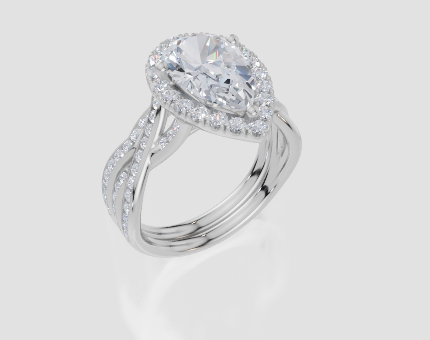 18ct White Gold Pear Cut 2.54 Carat tw of Lab-Grown Diamond Ring and 18ct White Gold 0.20 Carat tw of Lab-Grown  Diamond Band